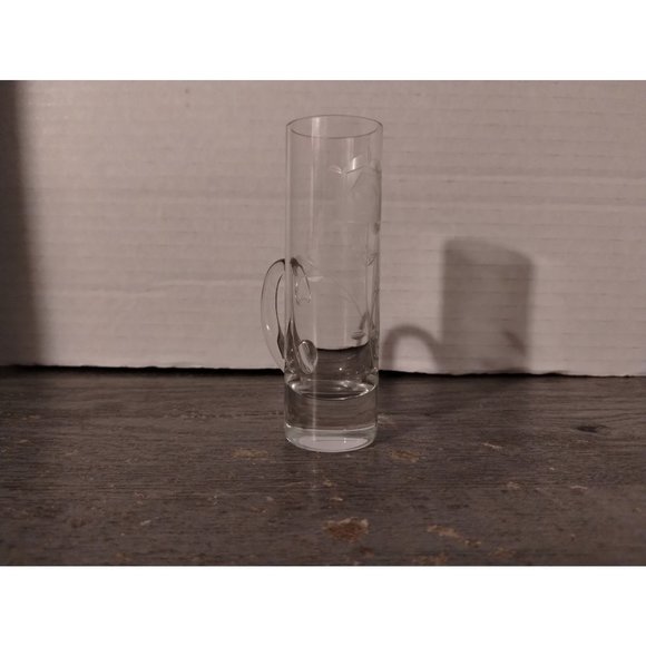 Clear Etched Rose Cordial Shot Glass with Handle Made in Poland 4" - Picture 5 of 5